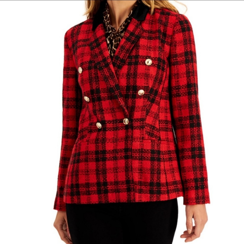 Charter Club Women's Red Plaid Blazer Size 12 NWT